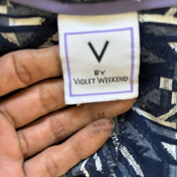 175. V By Violet Weekend Blue Dress Medium Reversed Fabric Raw Edges Geometrical - Picture 6 of 11